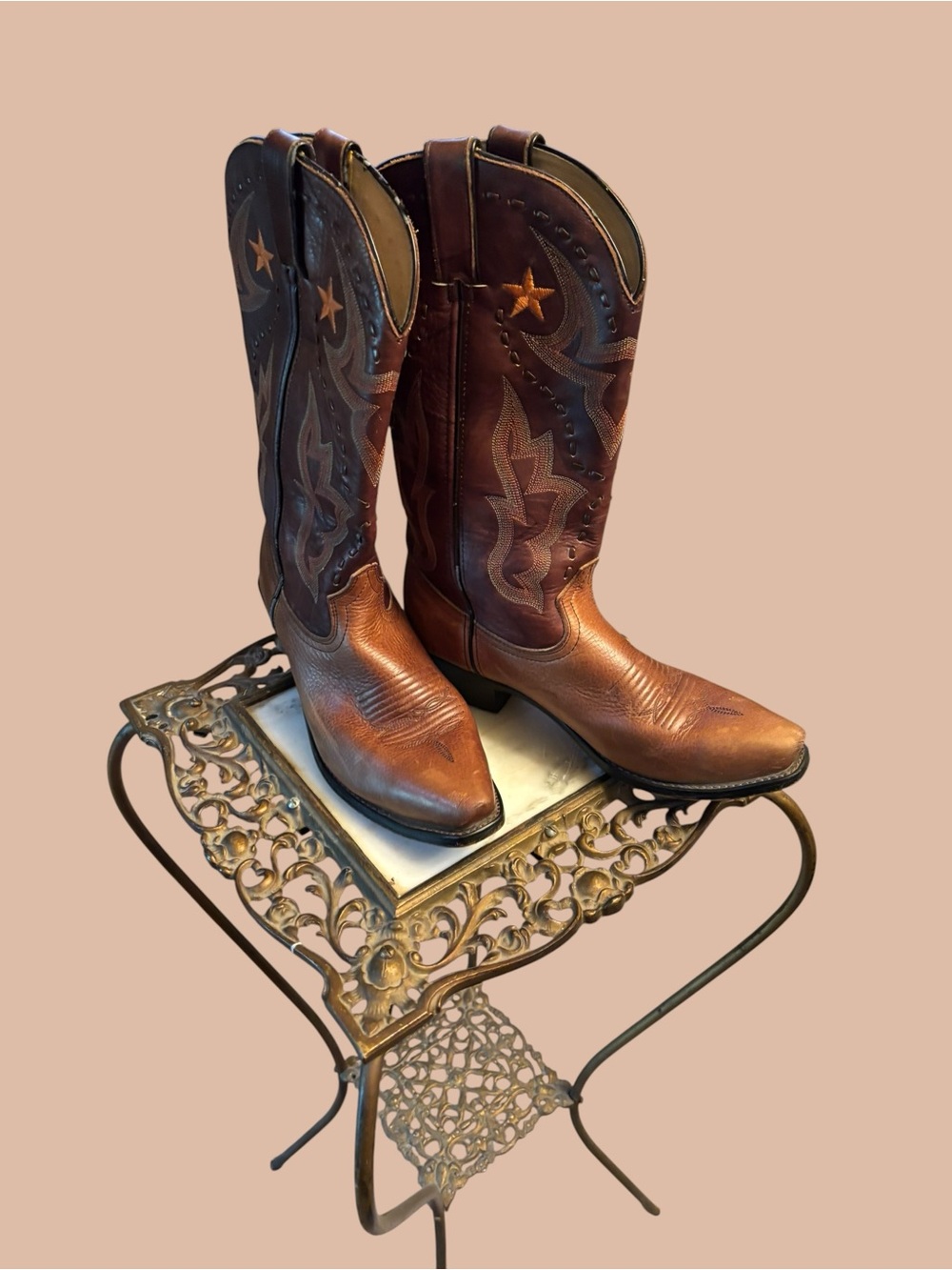 Durango Tan and Brown Leather Cowboy Boots (Interior View)          size 8 1/2
